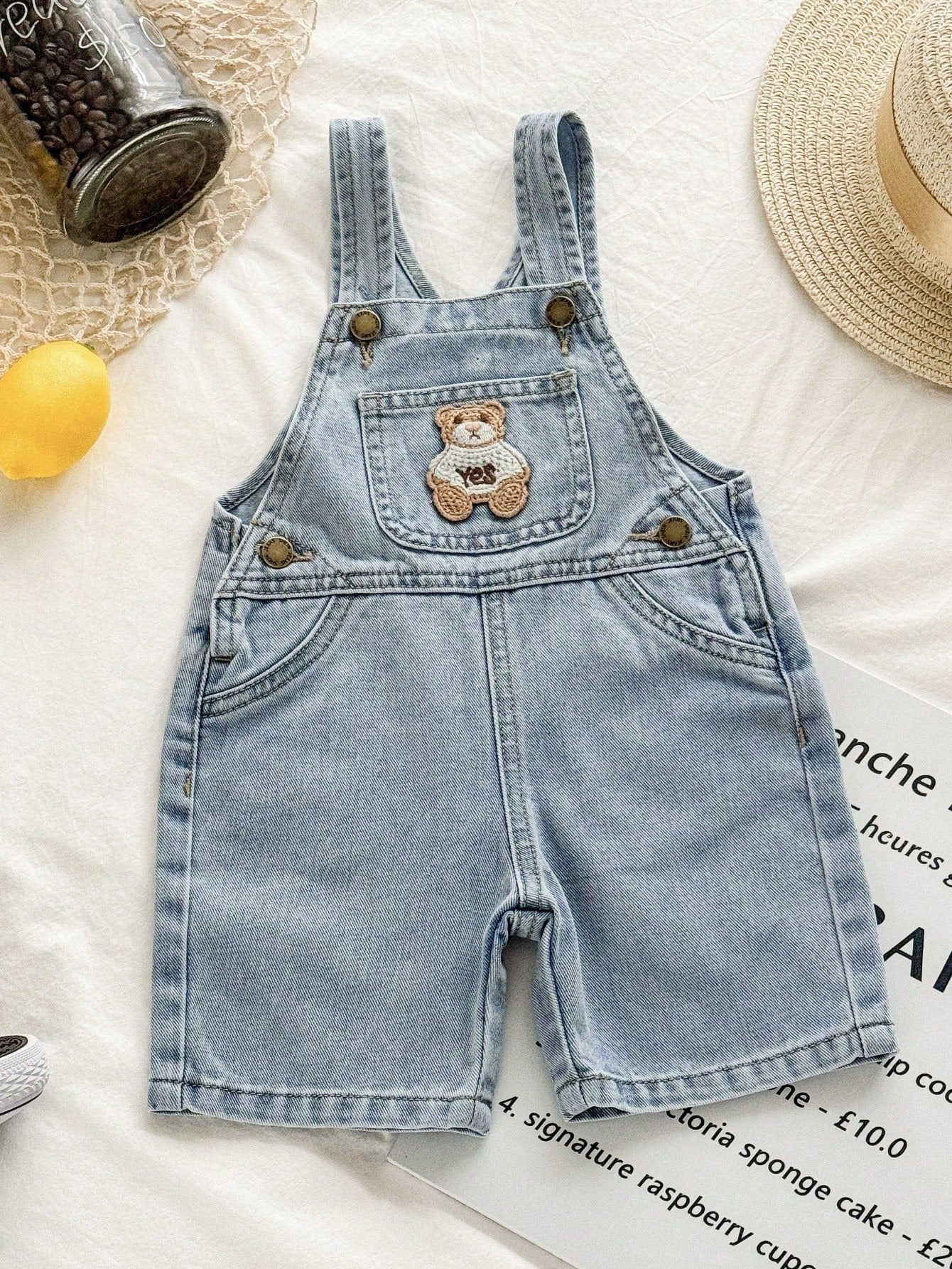 Toddler Boys' Bear Graphic Denim Bib Shorts