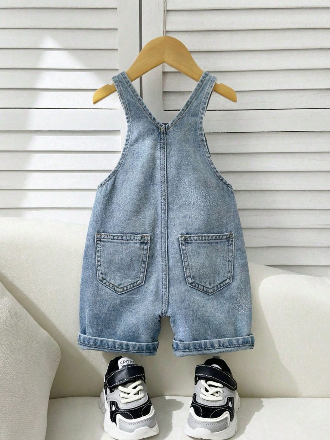 Toddler Boys' Bear Graphic Denim Bib Shorts