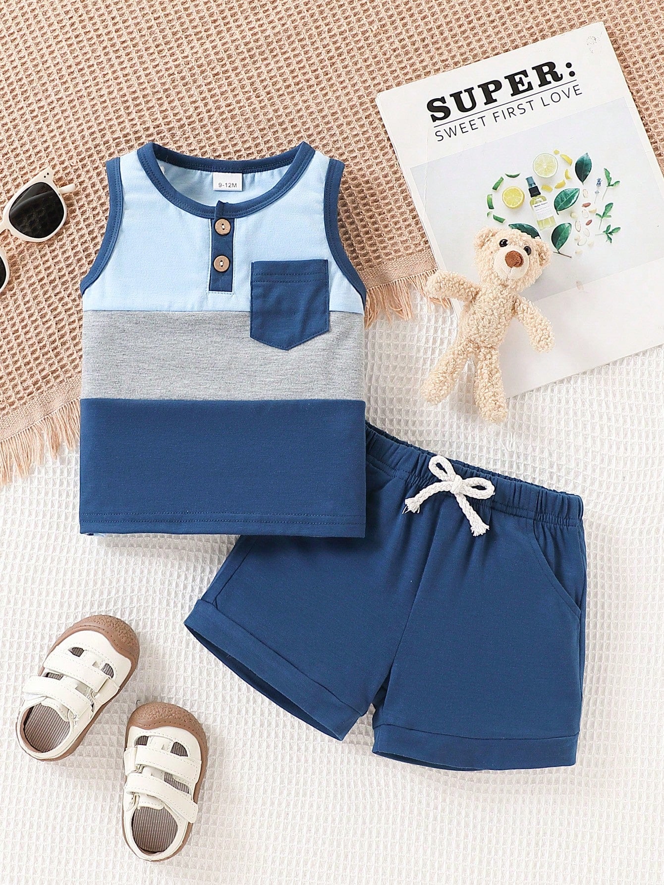 Sleeveless Color Block T-Shirt And Shorts Set 2-3Y