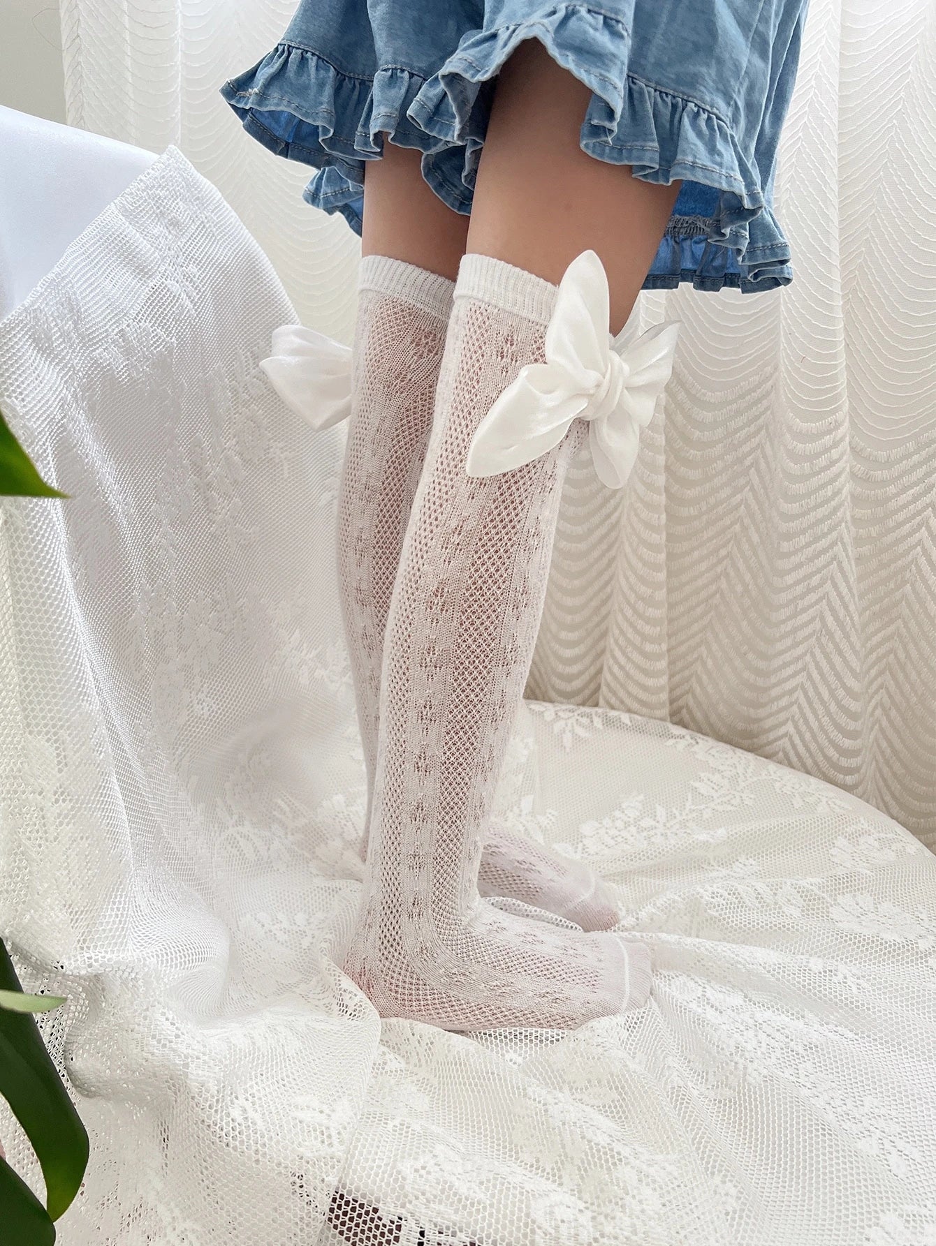 Toddler Girls Bow Decor Over The Knee Socks