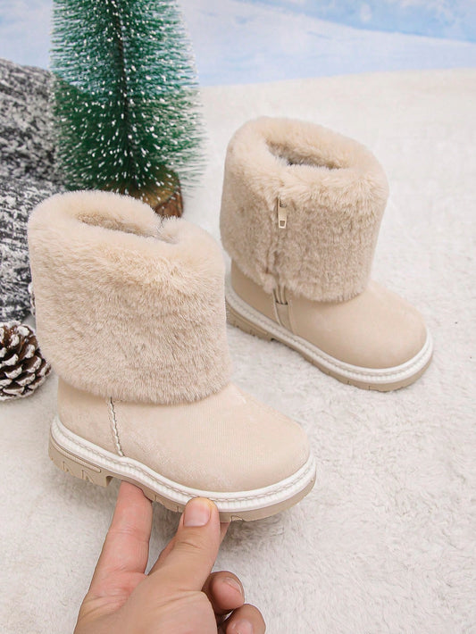 Toddler Girls' Fashionable Cute Tall Faux Fur Snow Boots Beige