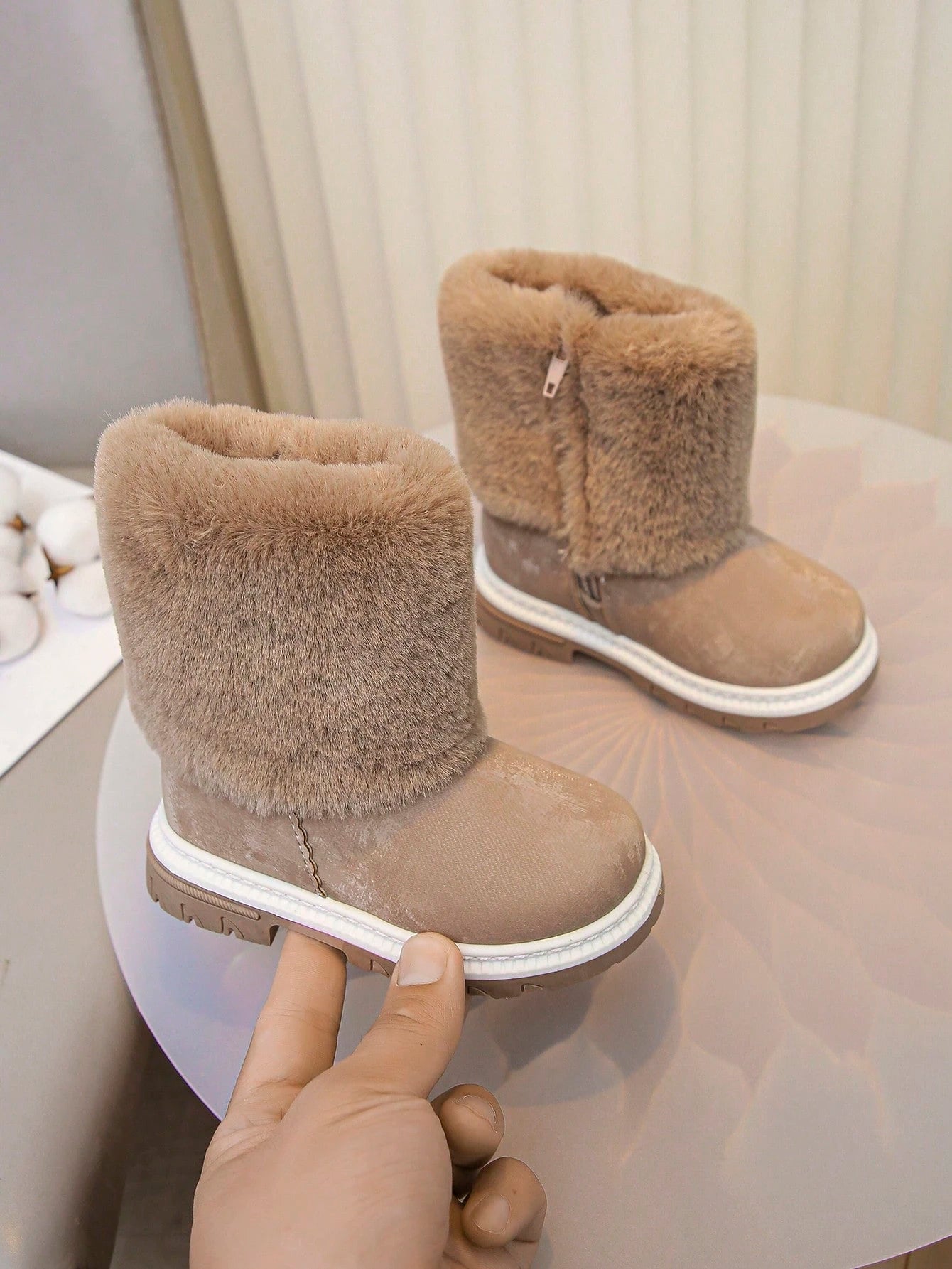 Toddler Girls' Fashionable Cute Tall Faux Fur Snow Boots Khaki