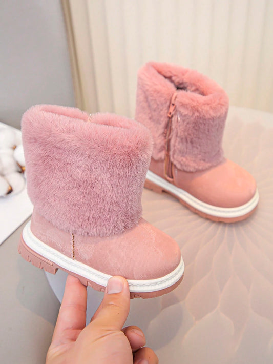 Toddler Girls' Fashionable Cute Tall Faux Fur Snow Boots Pink