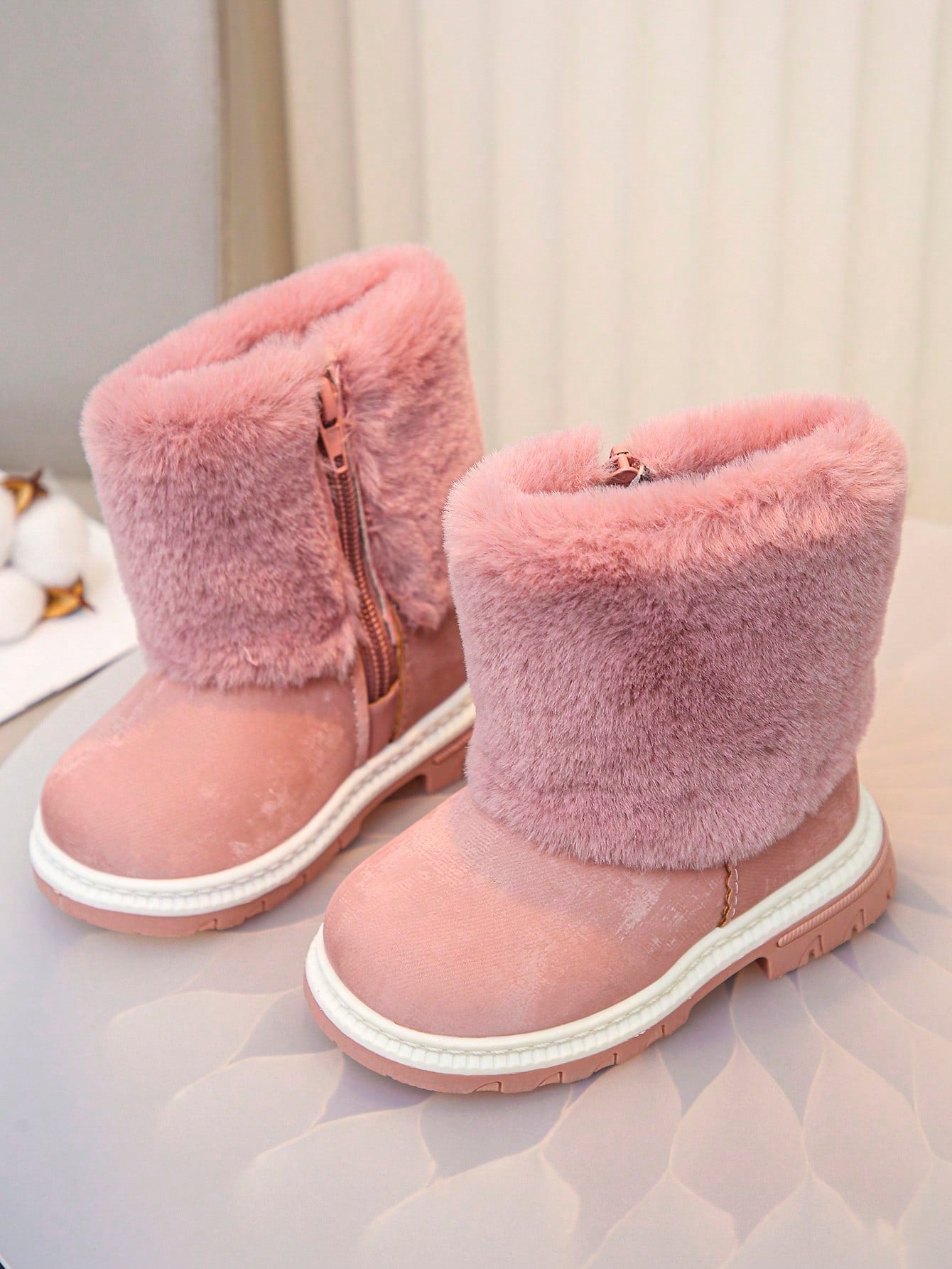 Toddler Girls' Fashionable Cute Tall Faux Fur Snow Boots
