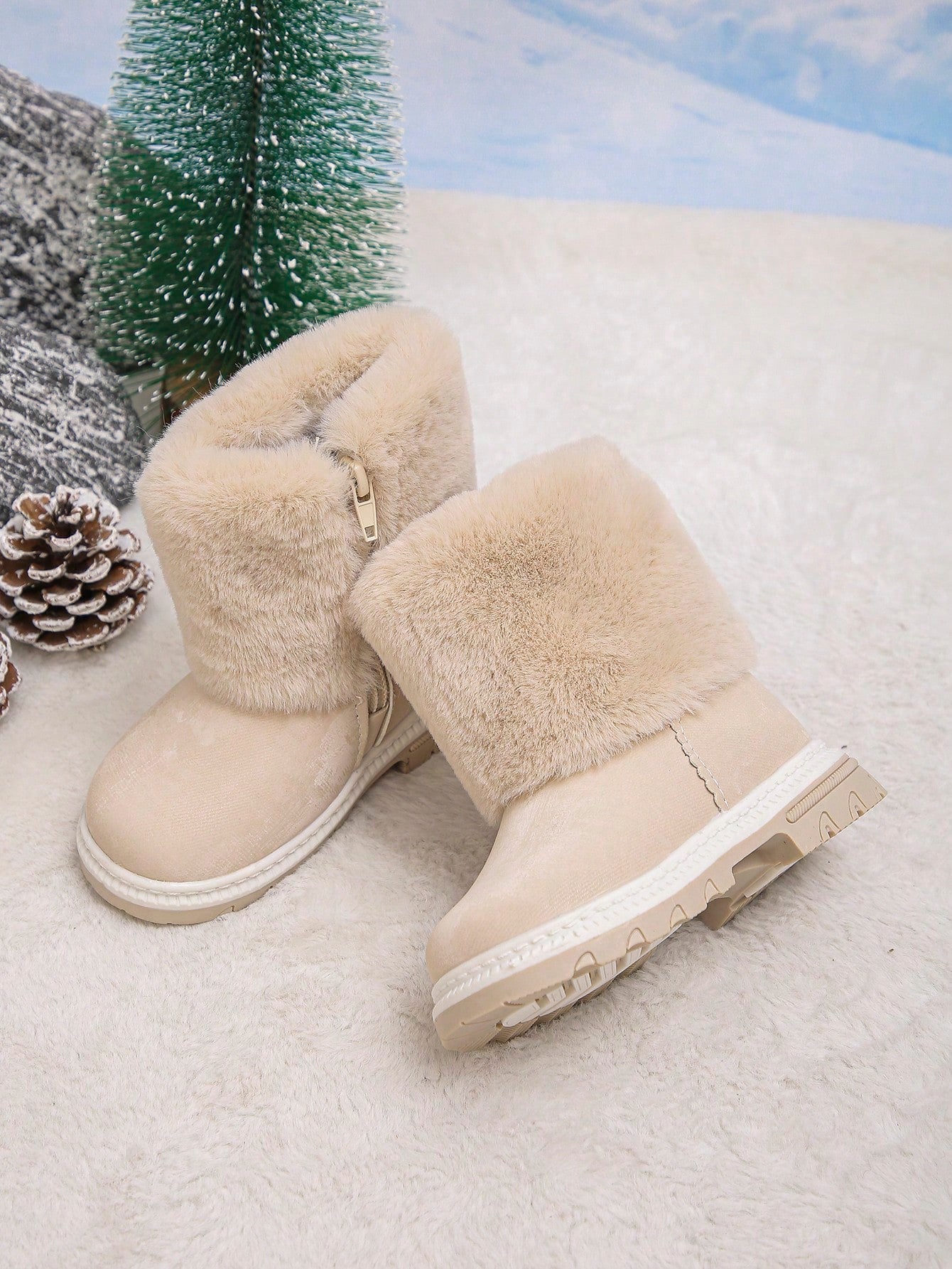 Toddler Girls' Fashionable Cute Tall Faux Fur Snow Boots