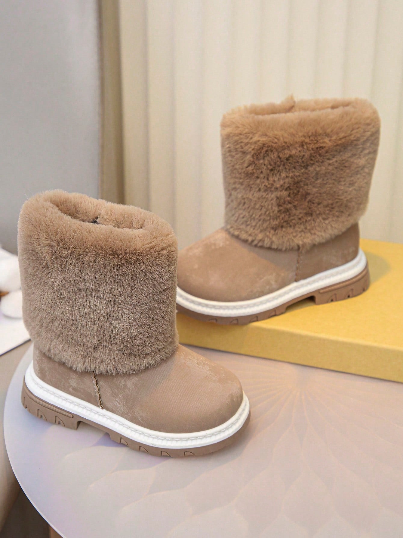 Toddler Girls' Fashionable Cute Tall Faux Fur Snow Boots