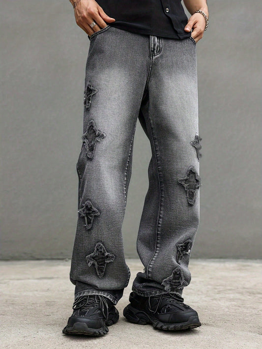 Tween Boy Casual Vintage Cross Patch Denim Jeans