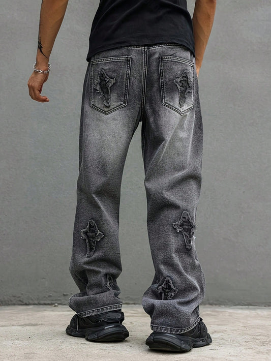 Mummy & Mee Tween Boy Casual Vintage Cross Patch Denim Jeans