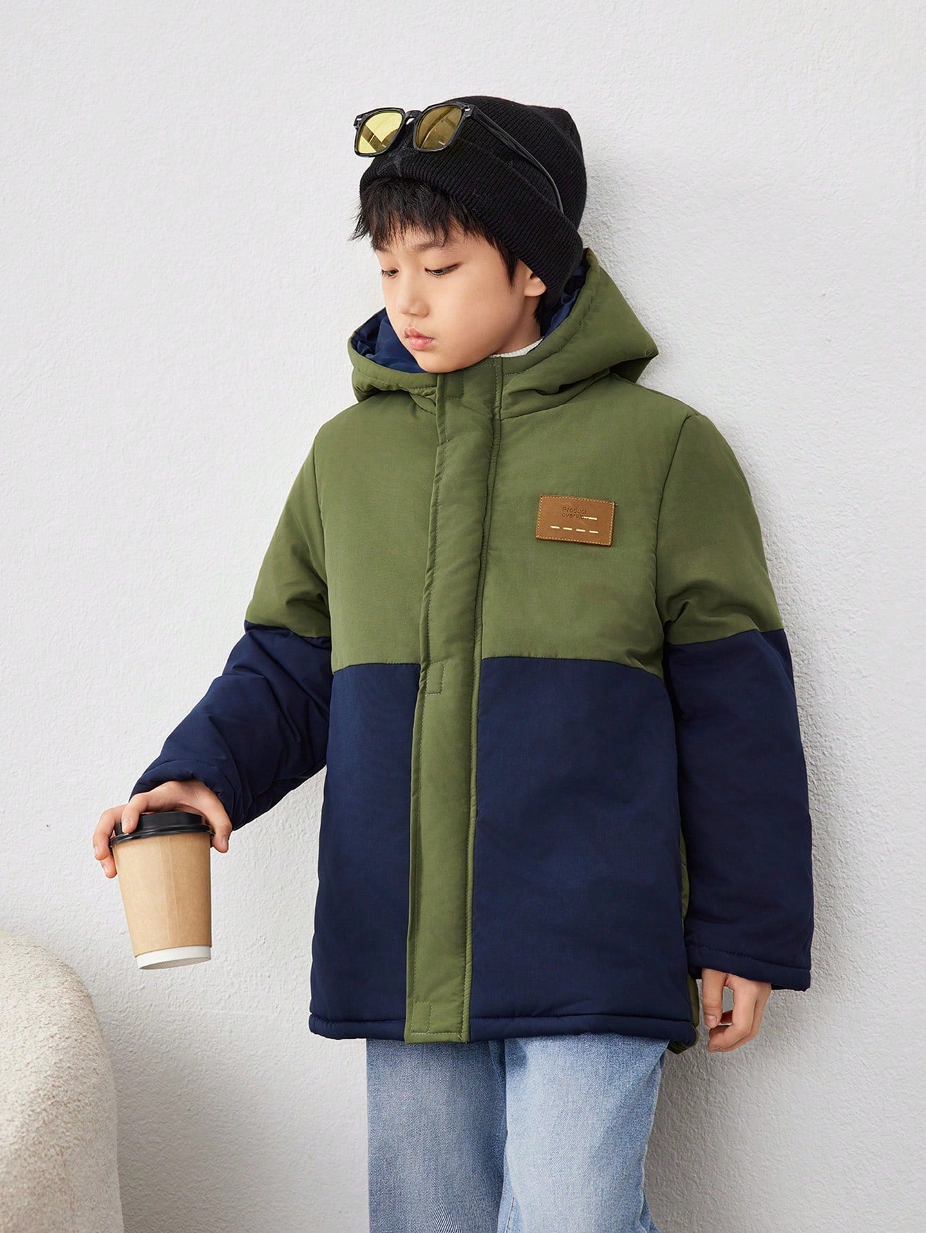 Tween Boys' Casual Color Block Padded Zip Up Hooded Winter Thick Quilted Coat