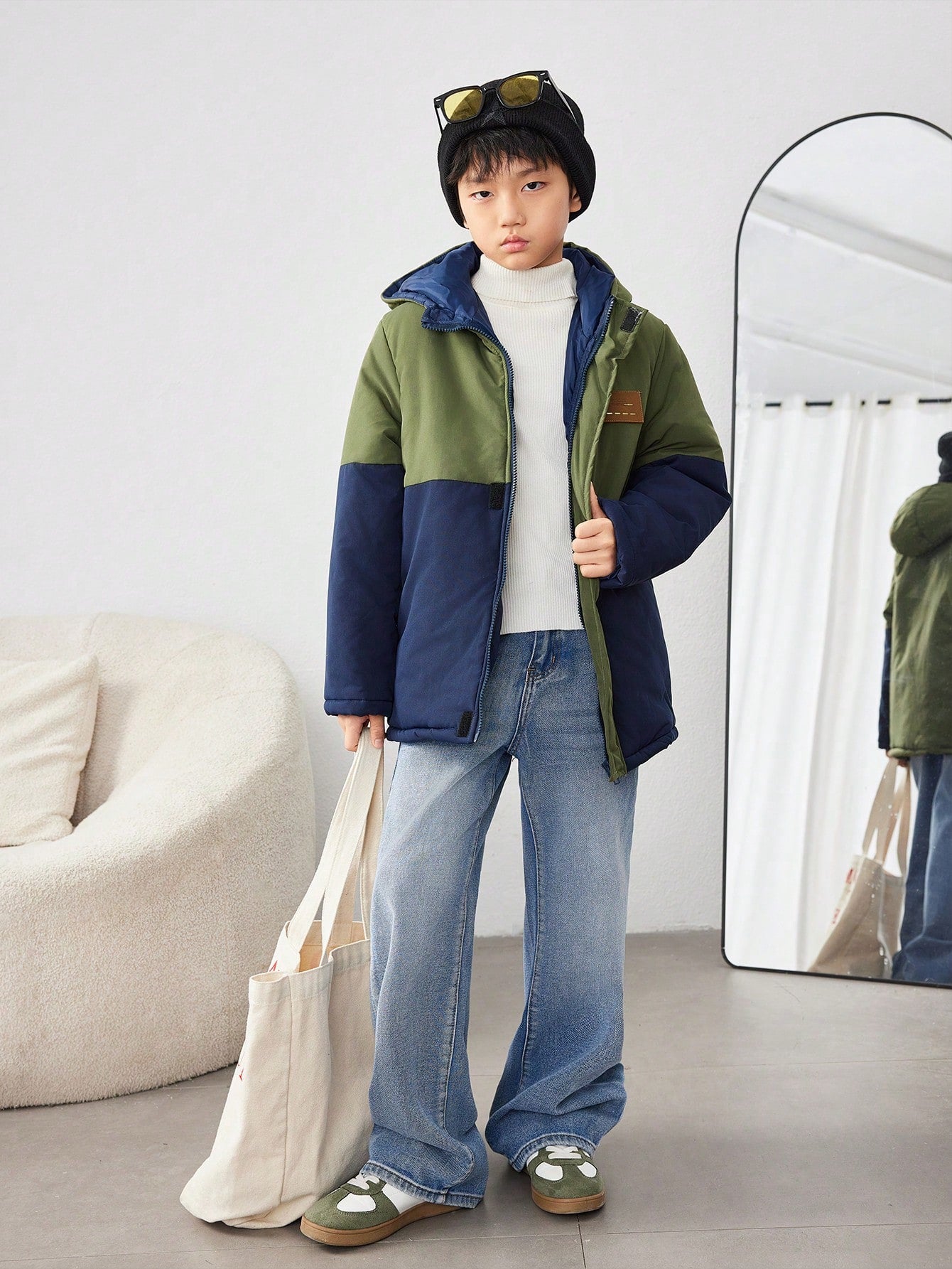 Tween Boys' Casual Color Block Padded Zip Up Hooded Winter Thick Quilted Coat