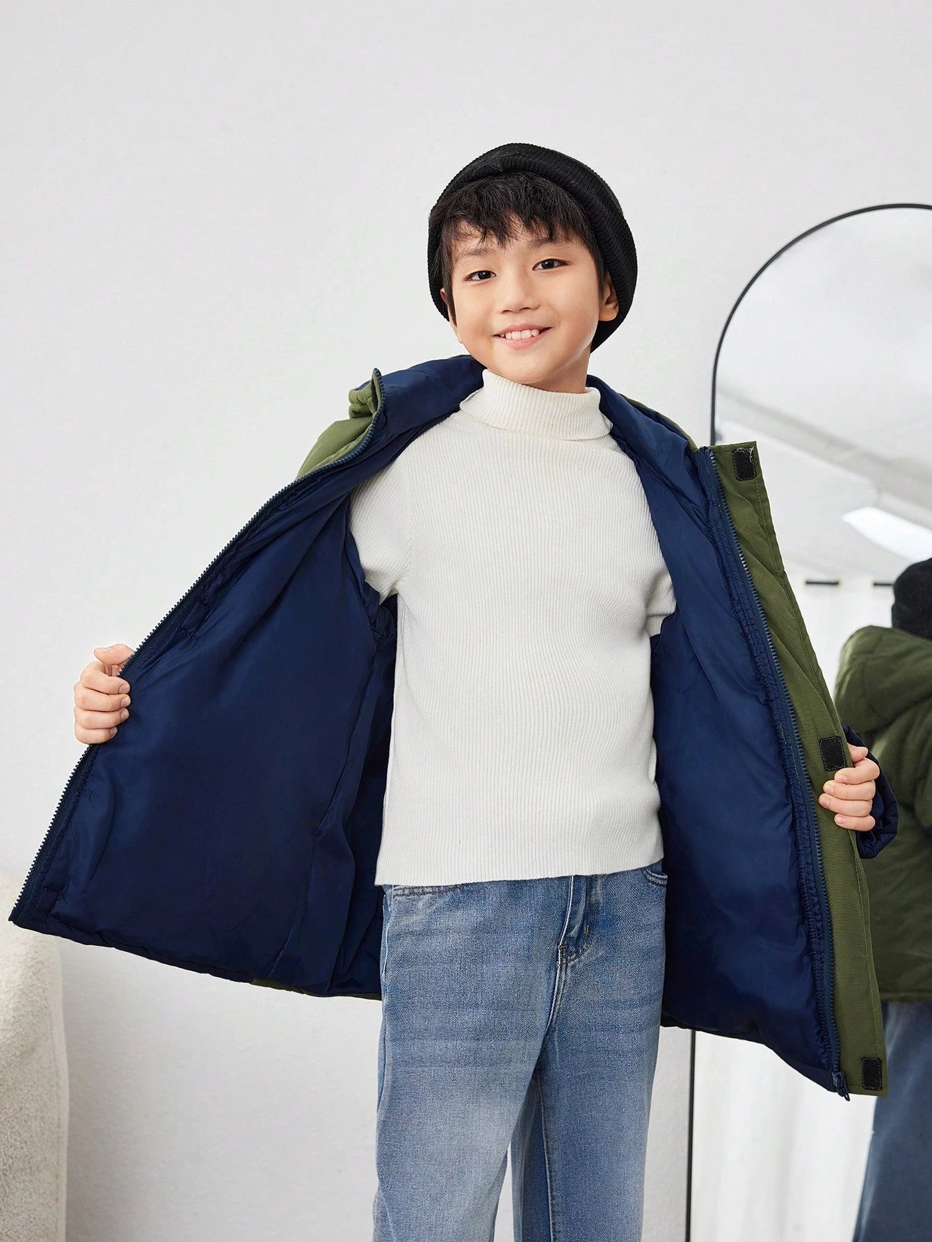 Tween Boys' Casual Color Block Padded Zip Up Hooded Winter Thick Quilted Coat