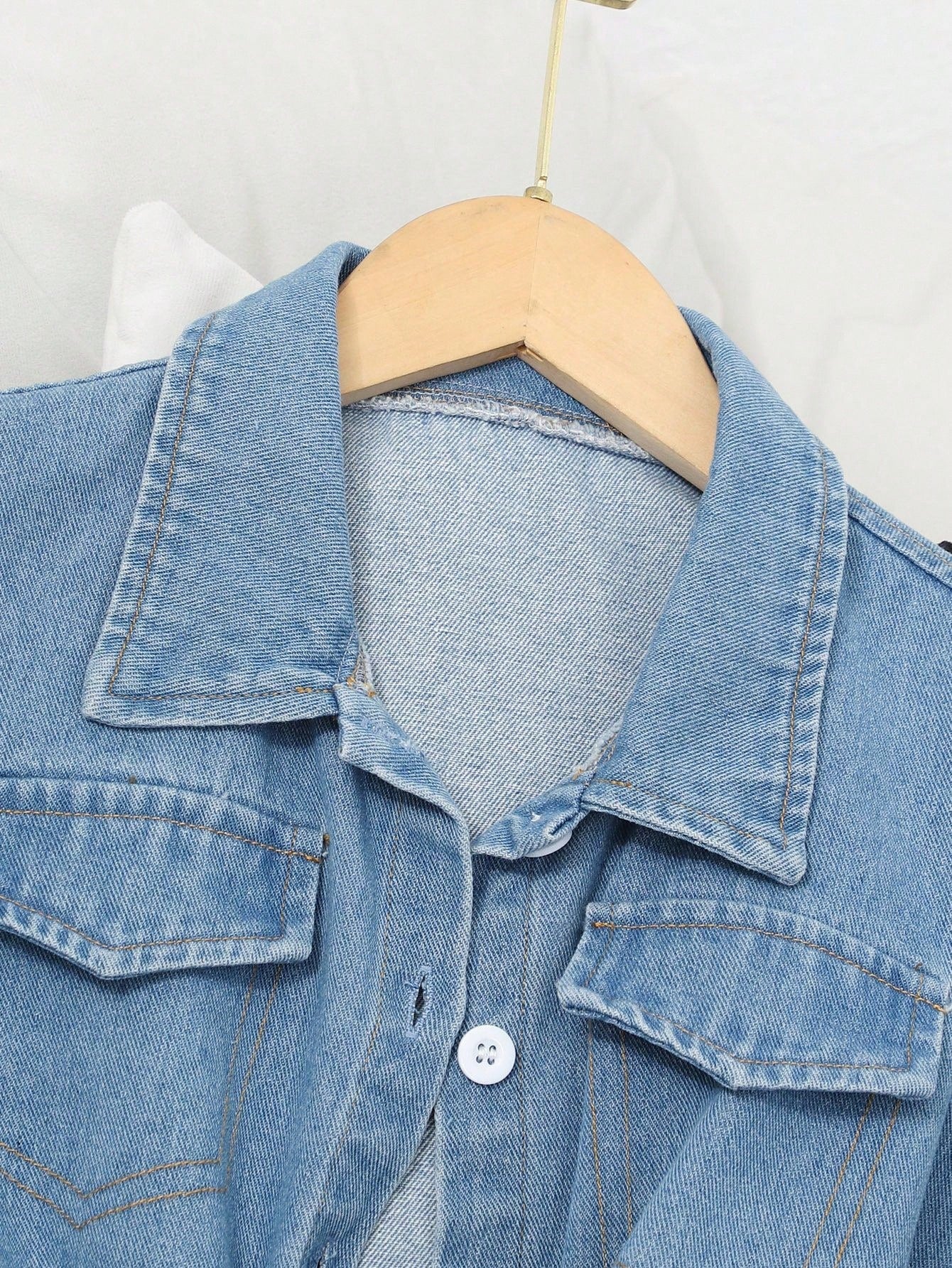 2pcs Denim Cropped Top + Black Knit Camisole Dress