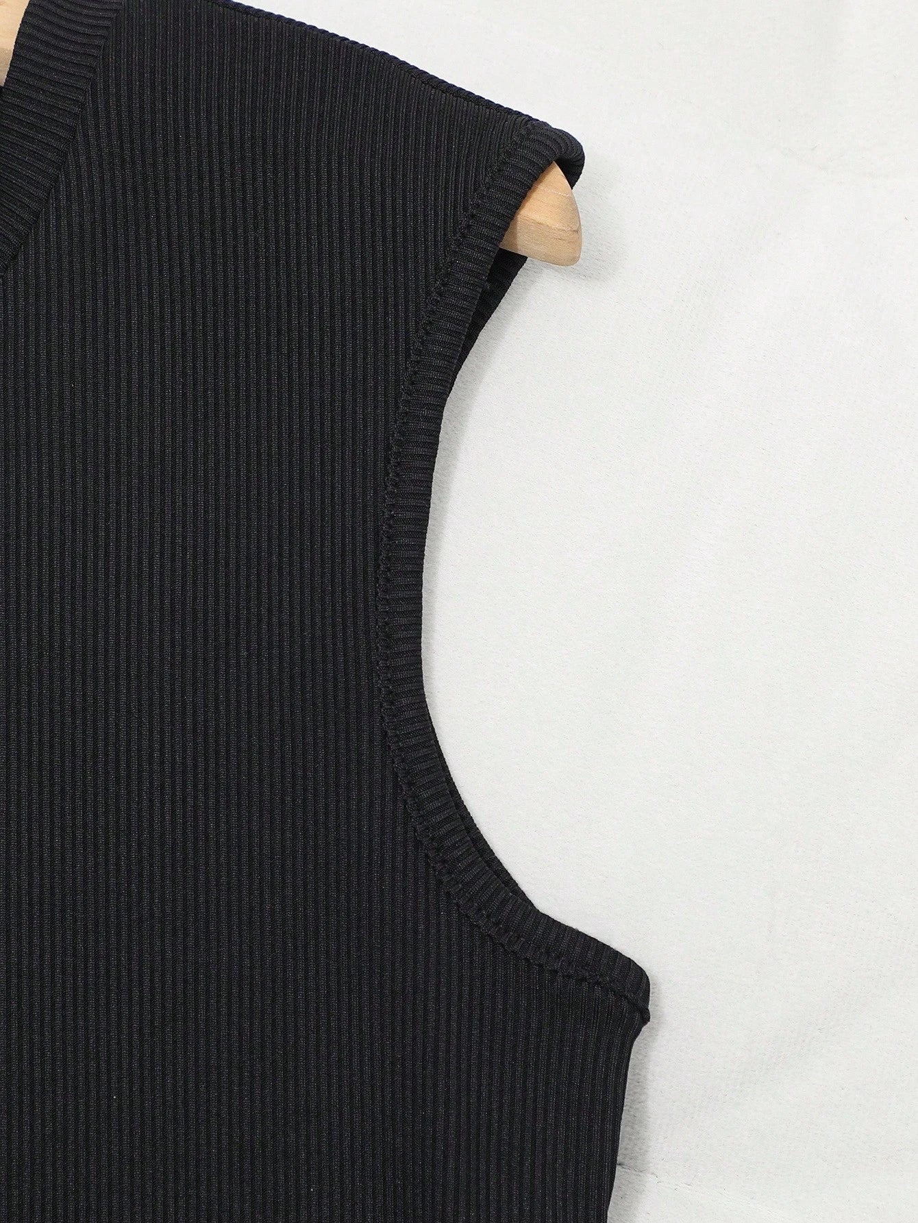 2pcs Denim Cropped Top + Black Knit Camisole Dress