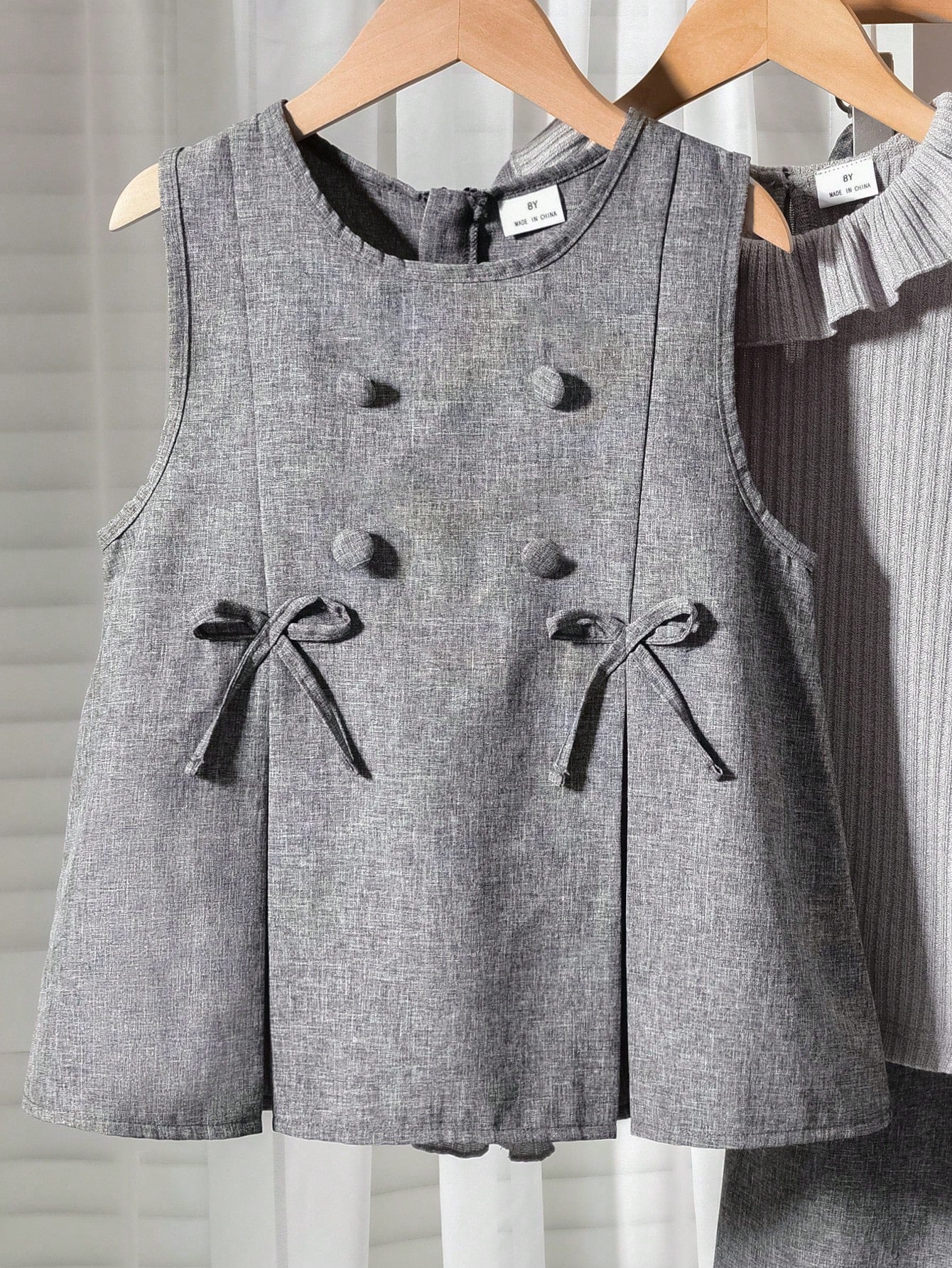 Bow Decor Vest & Ribbed Frill Trim Base Layer Top & Frill Trim Straight Leg Pants 3 Pieces Set