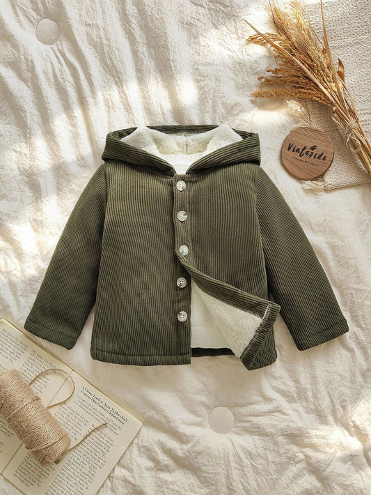 Baby Boy Long Sleeve Hooded Casual Versatile Plush Fashionable Cool Jacket Army Green