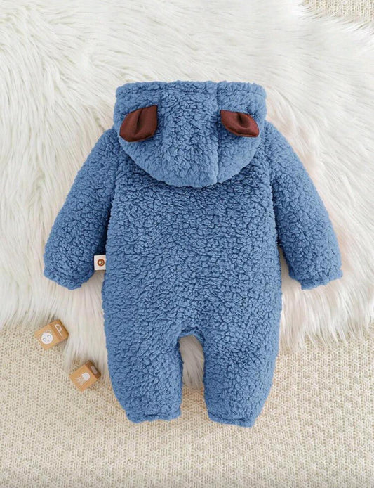 Newborn Baby Boy Bear Pattern 3D Ear Hooded Jumpsuit-S