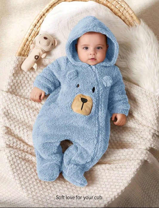 Mummy & Mee Cozy Pixies Newborn Baby Boys' Cartoon Bear Ear Hoodie Thick Long Sleeve Jumpsuit 6-9M