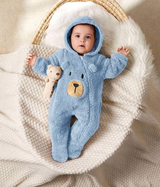 Mummy & Mee Cozy Pixies Newborn Baby Boys' Cartoon Bear Ear Hoodie Thick Long Sleeve Jumpsuit