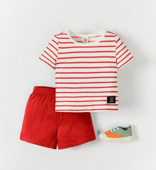 Classic Stripe T-Shirt & Solid Shorts Summer Set