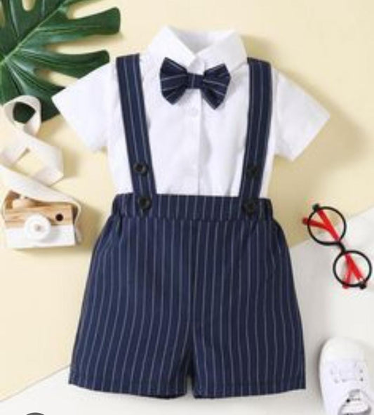 Classic Pinstripe Suspender Shorts & Bow Tie Gentleman Set