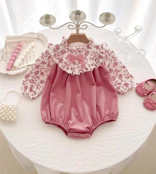 Vintage Floral Ruffle Collar Long Sleeve Bubble Romper