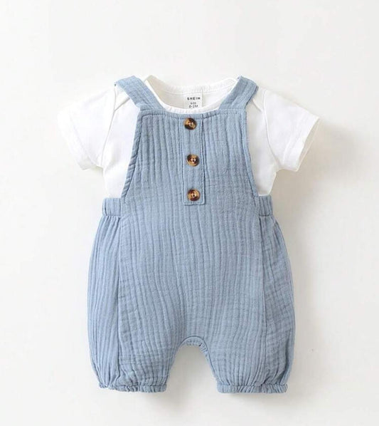 Baby Cotton Muslin Romper with Basic Tee Set