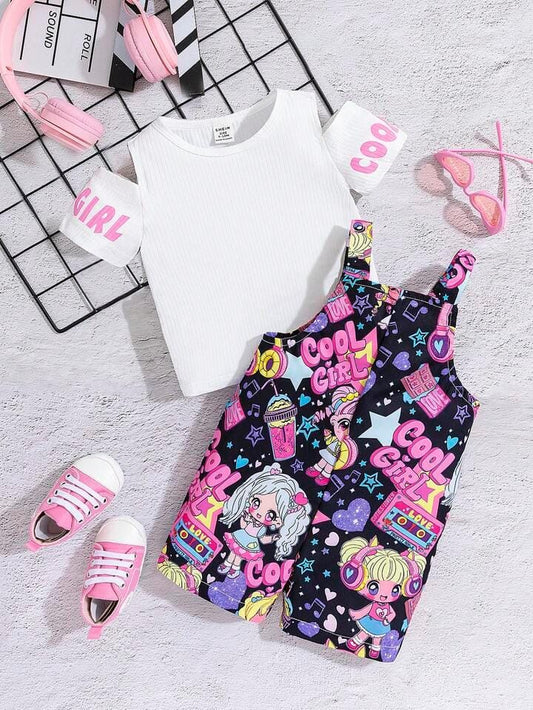 Baby girl top cartoon printed overalls set