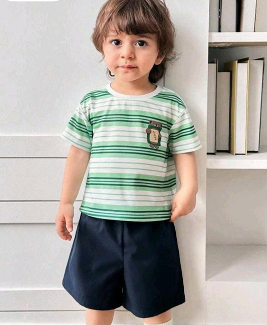 Bear Pocket Striped T-Shirt & Classic Shorts Set