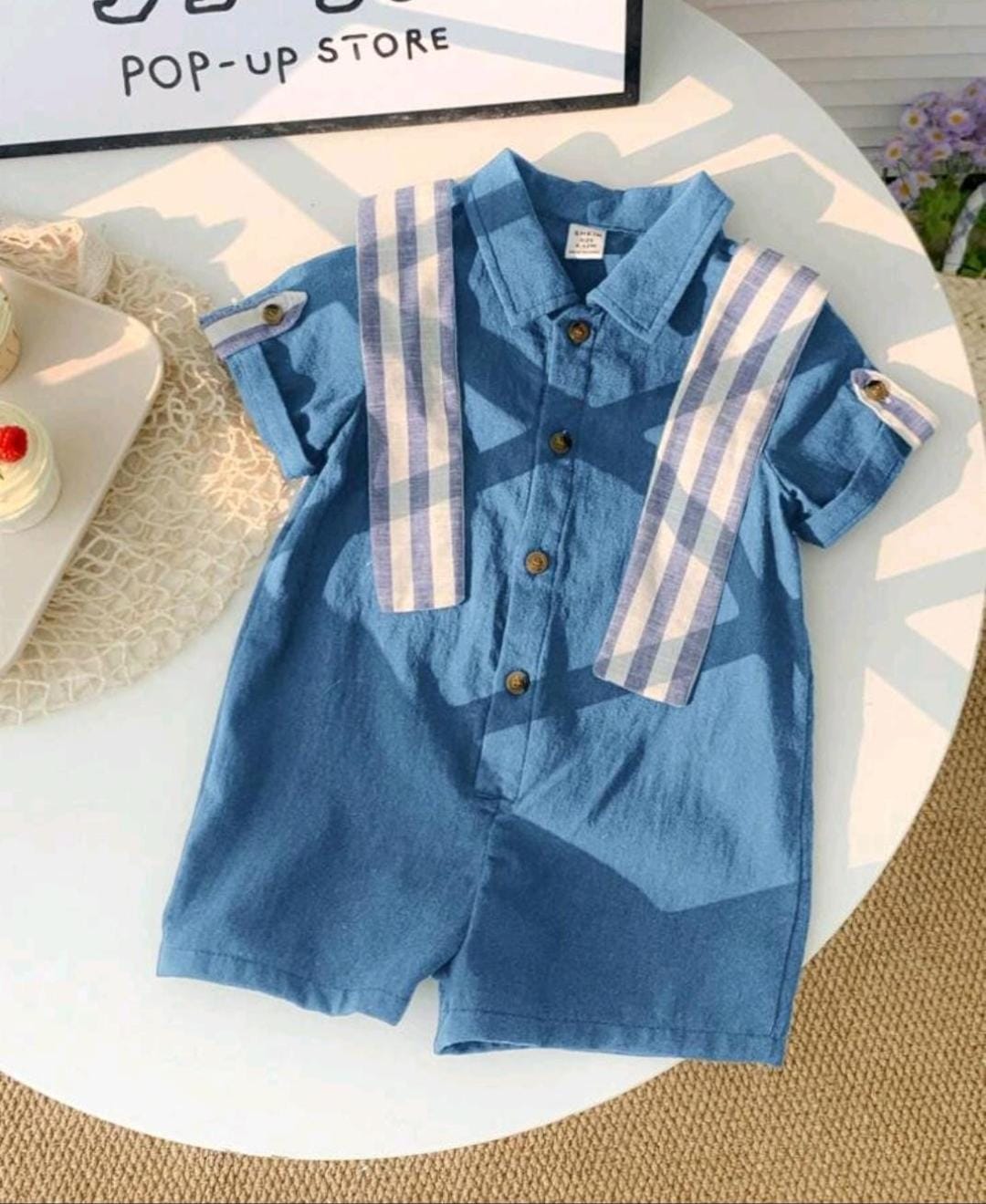 Classic Sailor Collar Romper with Striped Scarf Detail