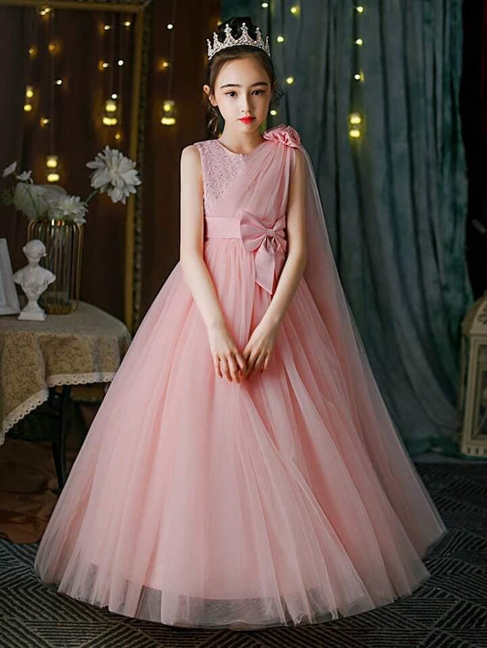 Princess Tulle Ball Gown with Floral Shoulder Drape
