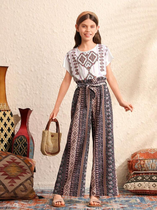 Bohemian Print Top & Wide Leg Pants Co-Ord Set