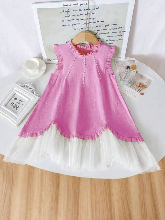 Young Girl' Pastoral Ivory White Mesh Ruffle Hem Dress