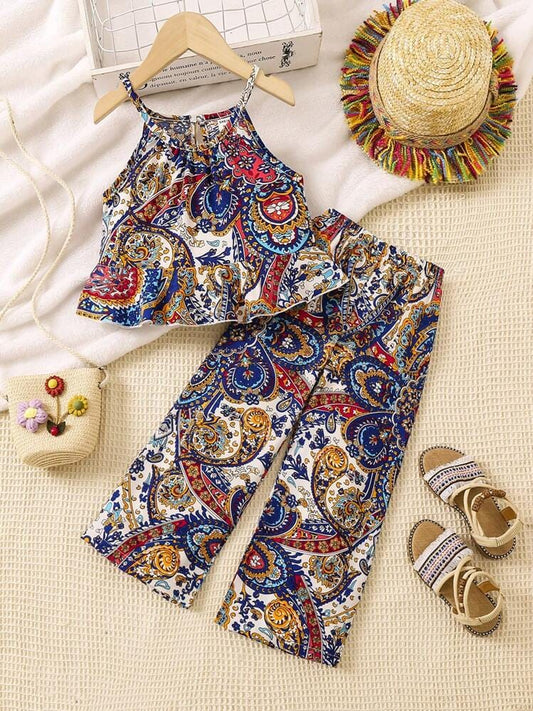 Boho Paisley Halter Top & Wide Leg Pants Co-Ord Set