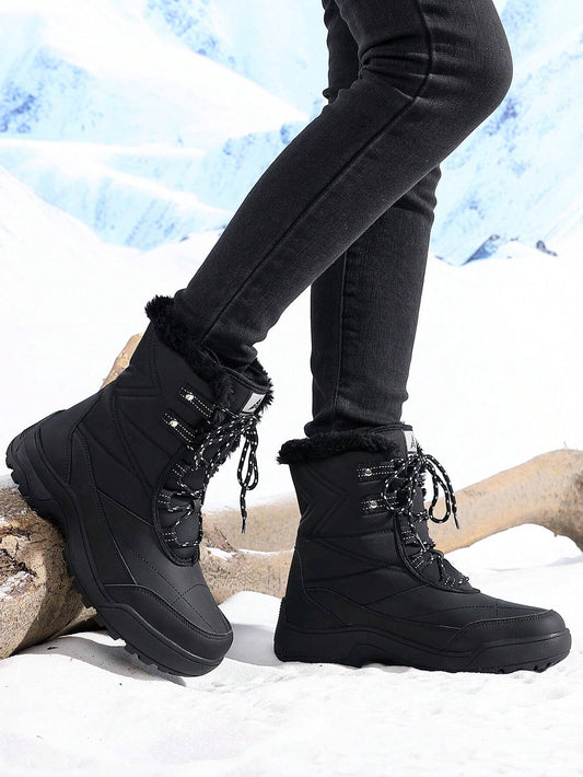 ace-Up Anti-Slip Hiking Boots, Warm Thermal Lined Walking Shoes