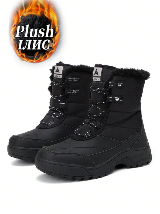 ace-Up Anti-Slip Hiking Boots, Warm Thermal Lined Walking Shoes