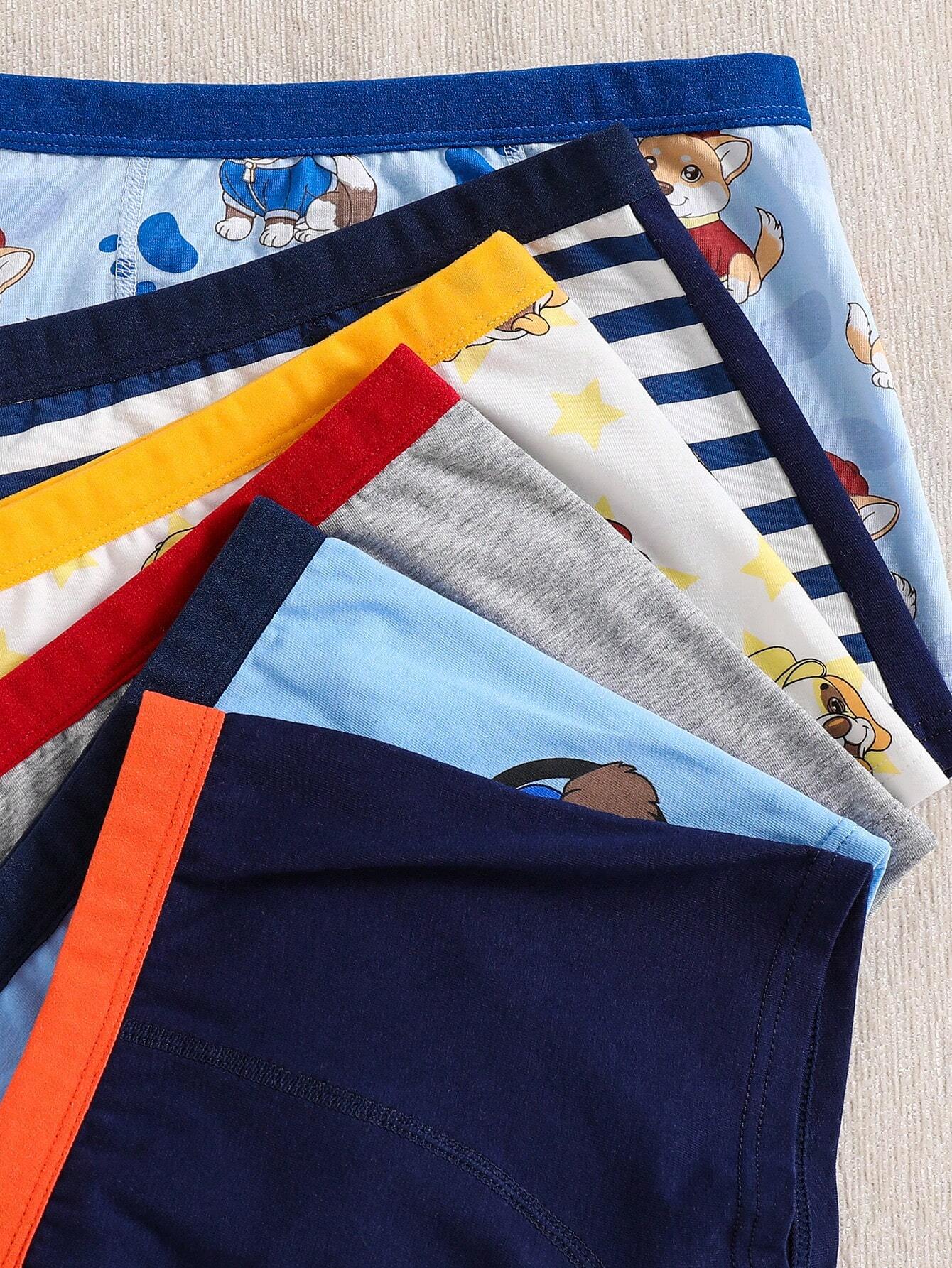 Young Boy Cartoon Printed Daily Trunks, Pack Of 6