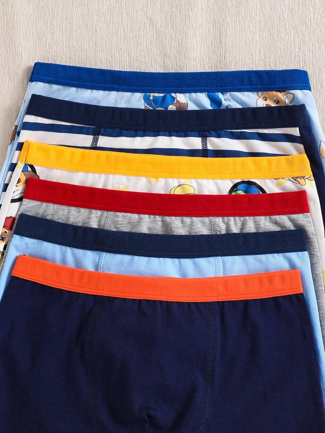 Young Boy Cartoon Printed Daily Trunks, Pack Of 6