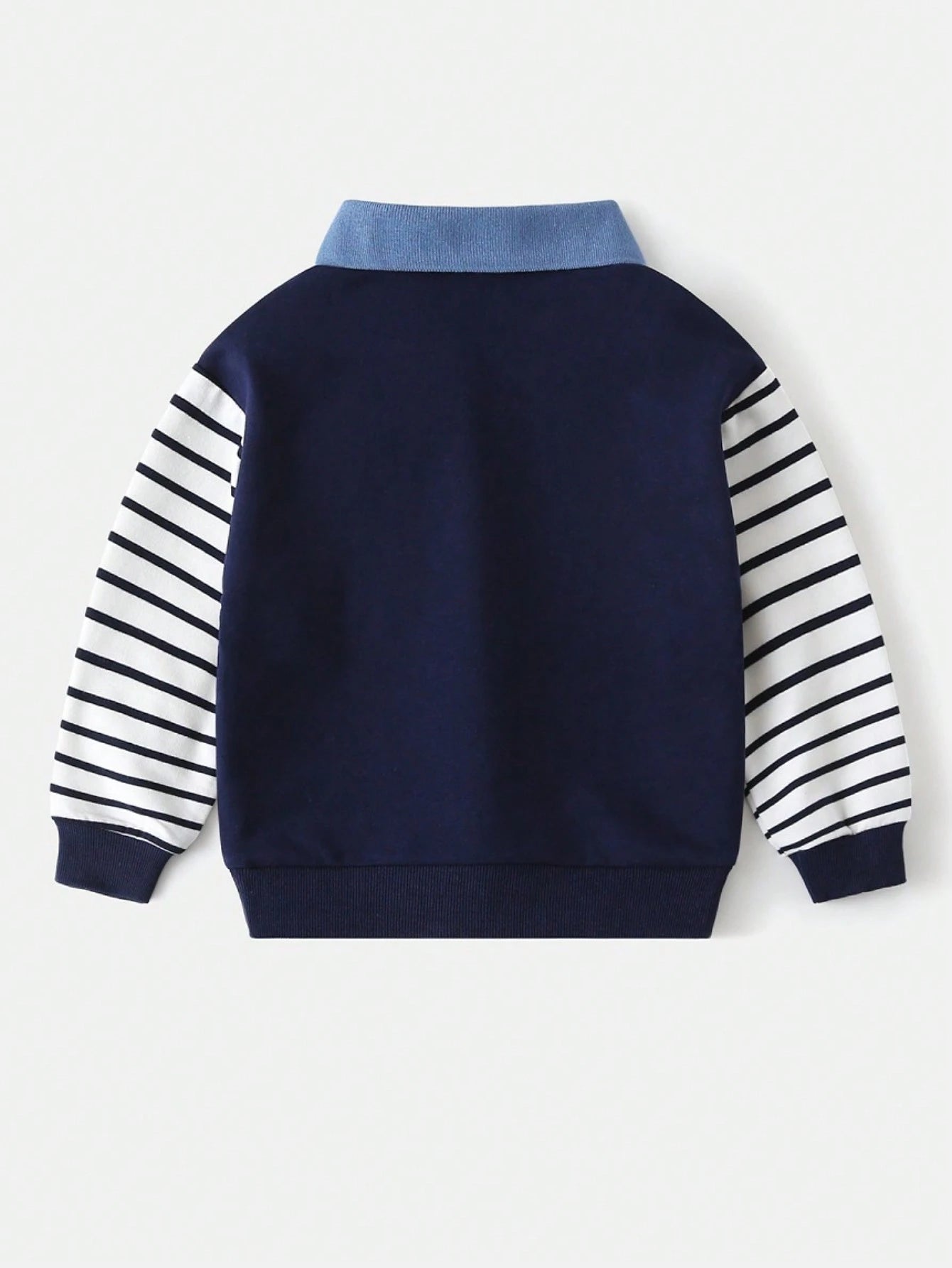 Young Boy Dinosaur Print Long Sleeve Patchwork Collar Sweatshirt