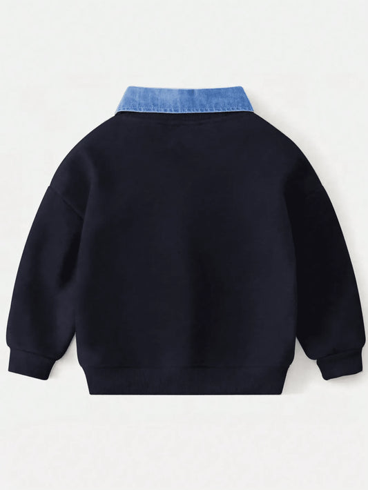 Young Boy Mock 2 Pieces Collar Splicing Sweatshirt-S