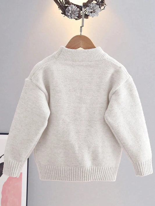 Young Girl' Floral Knitted Sweater, Thick & Warm Round Neck Pullover Top