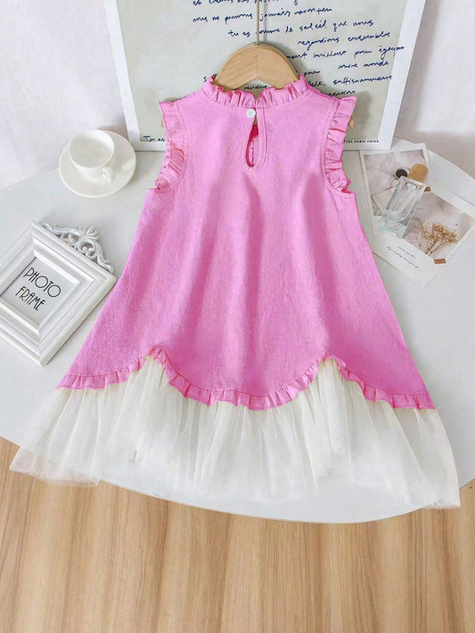 Young Girl' Floral Lace Layered Ruffle Trim White Mesh Dress