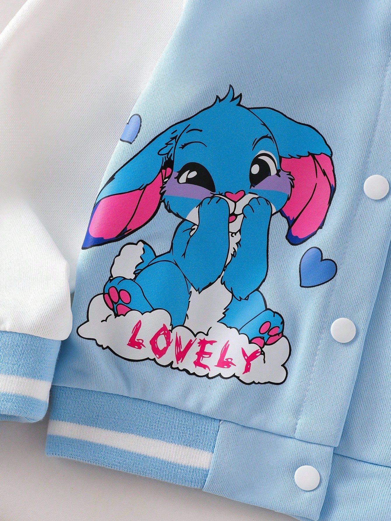Young Girl Letter & Cartoon Print Long Sleeve Baseball Collar Jacket And Pleated Mini Skirt