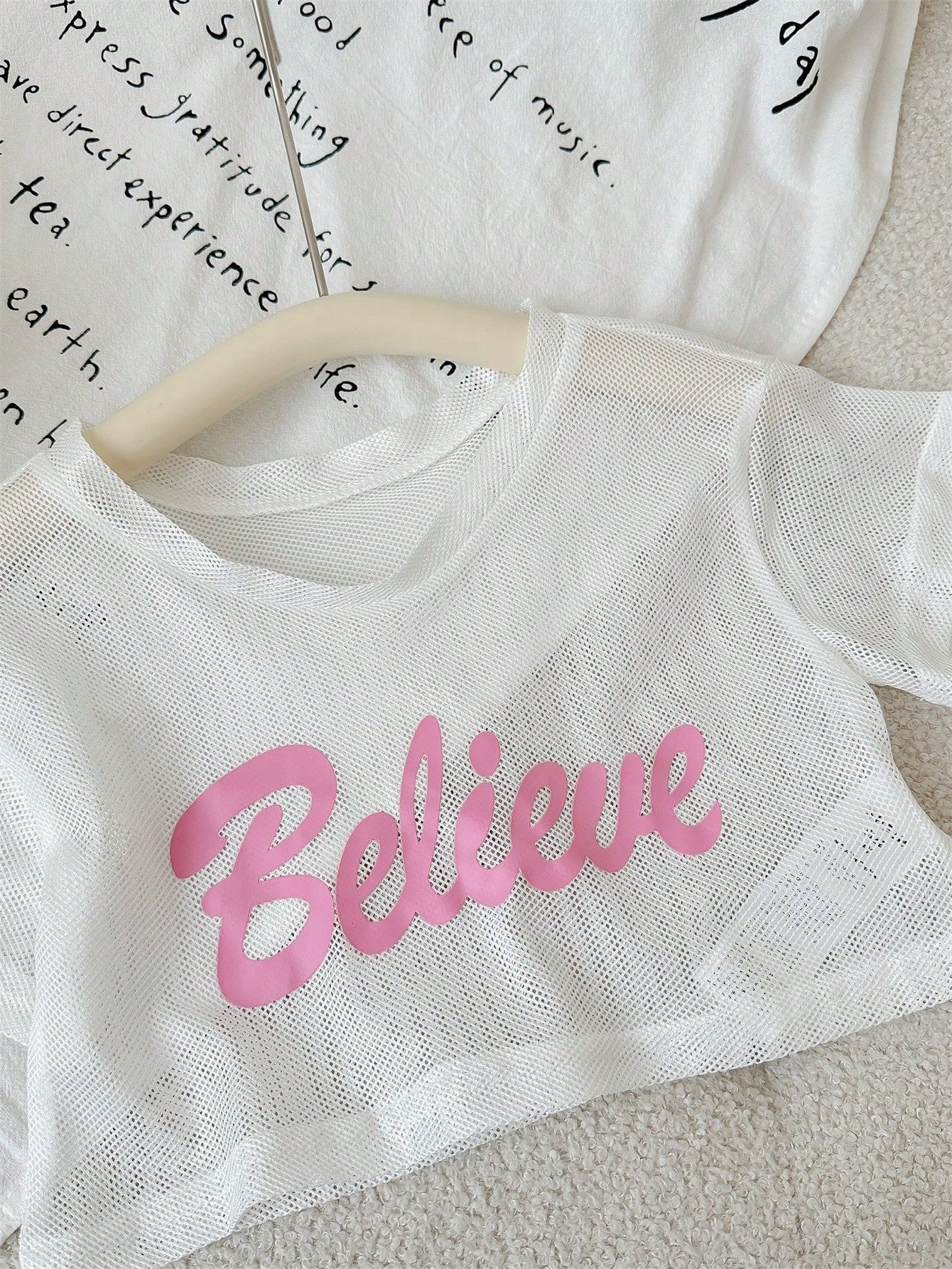 Sweet Knitted Mesh Short Sleeve Top+Suspenders Shorts Set