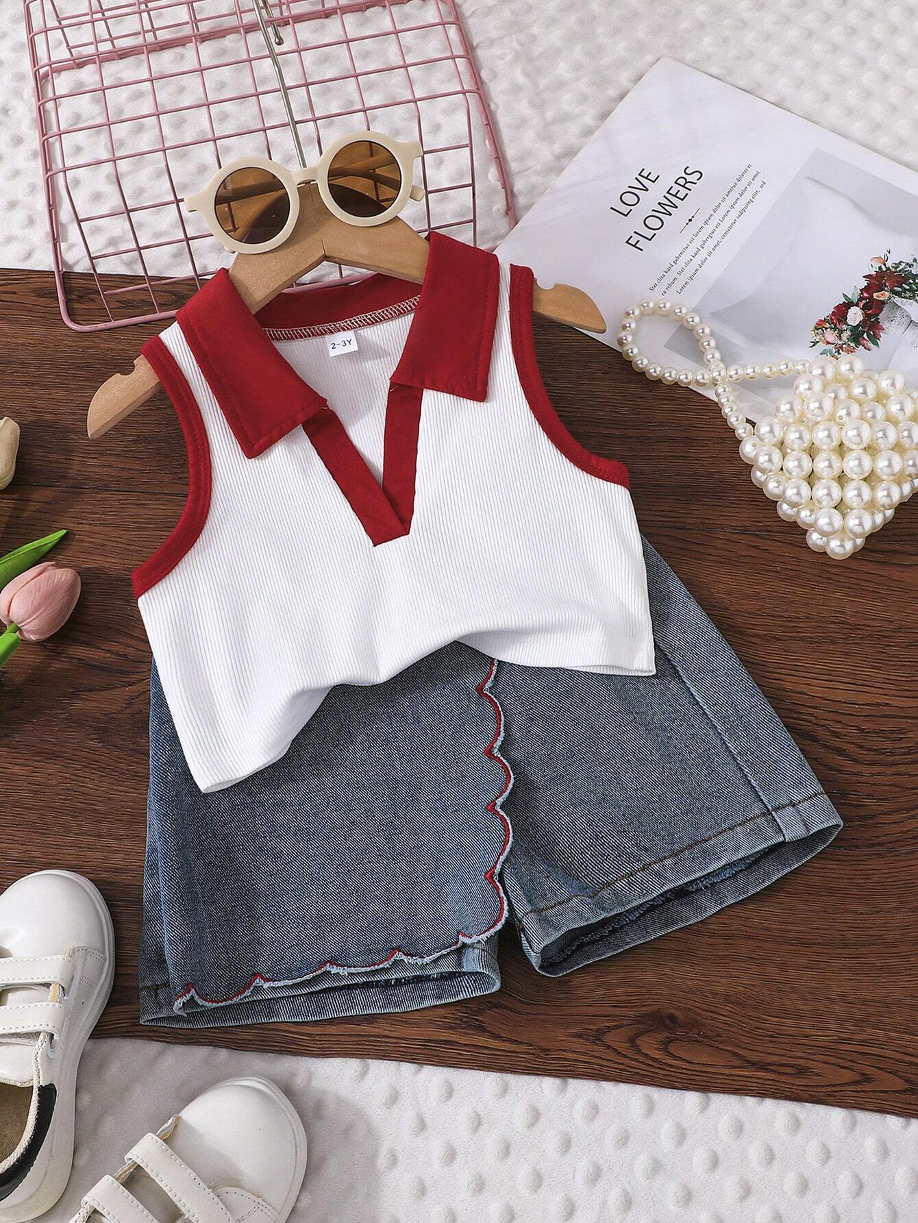 Young Girl Summer Sleeveless Square Neck Tank Top And Asymmetrical A-Line Skort 4Y