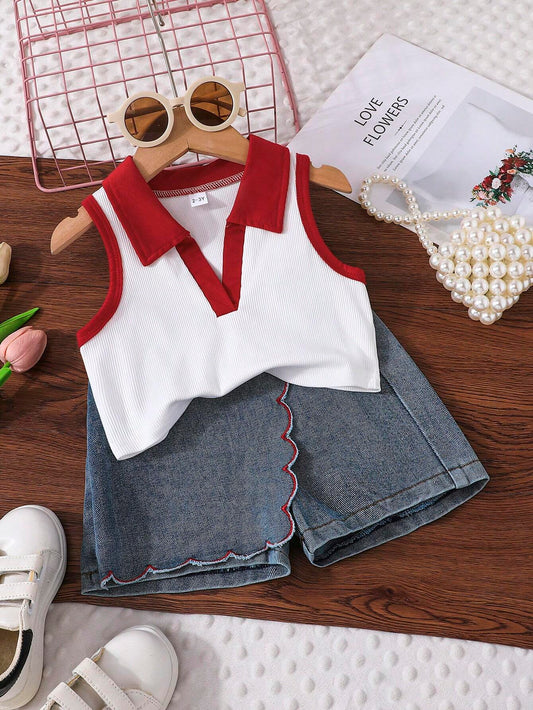 Young Girl Summer Sleeveless Square Neck Tank Top And Asymmetrical A-Line Skort 4Y
