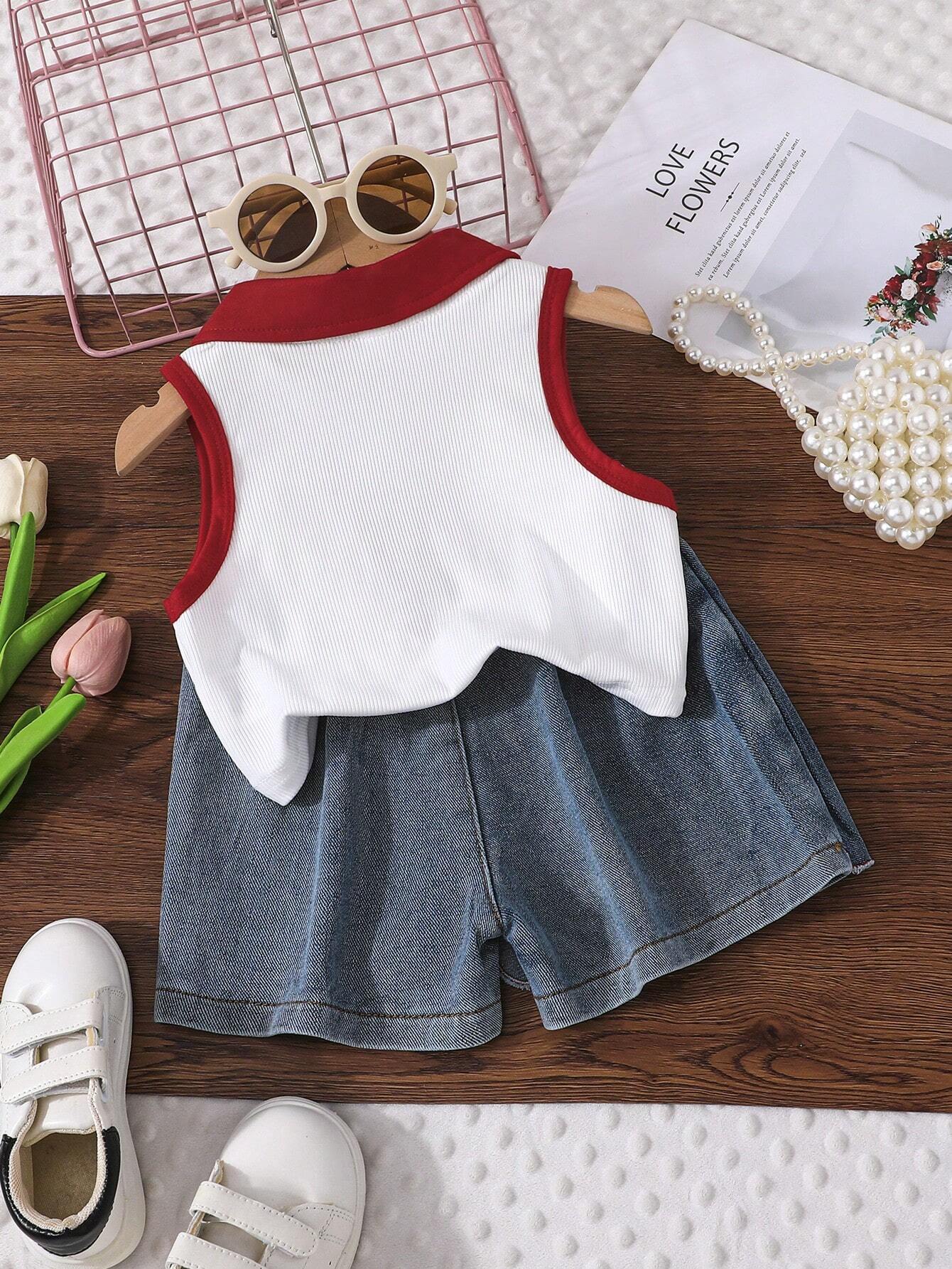 Young Girl Summer Sleeveless Square Neck Tank Top And Asymmetrical A-Line Skort