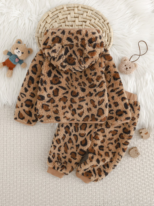 Pixies Baby Girl Hooded Fleece Autumn Winter Jacket And Belly-Covering Long Pants