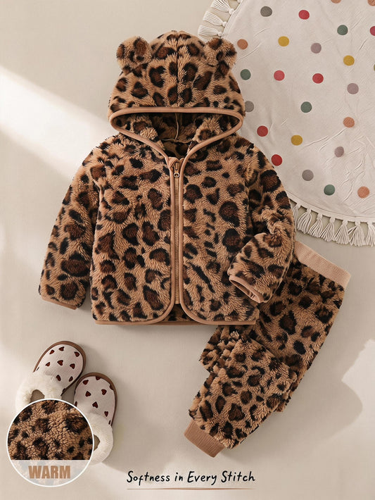 Pixies Baby Girl Hooded Fleece Autumn Winter Jacket And Belly-Covering Long Pants