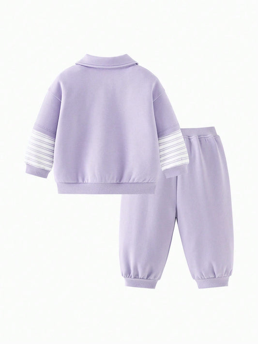 Faux Layered Design, Anti-Pilling, Pullover Hoodie And Jogger Pants