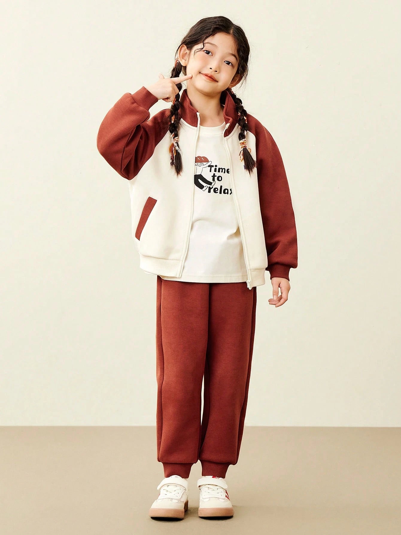 mini bala Artist Collab Girls Jacket + Pants Set Caramel Brown
